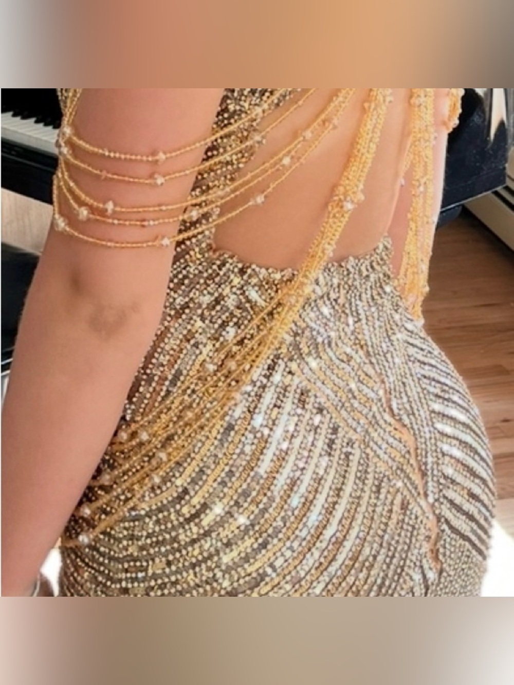 Portia and Scarlett Gold Beaded Prom Dress - Picture 3 of 4
